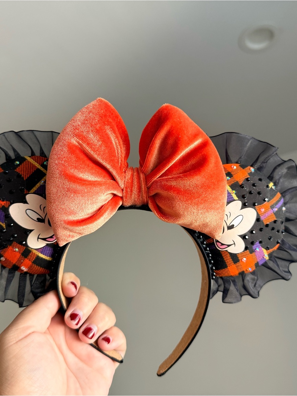Orange Velvet Bow Minnie Ear Headband for Kids Costume